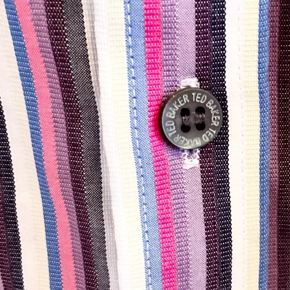 Ted Baker London Men’s Button Down Shirt Stripes Long Sleeve Purple Pink Sz 15.5 - Picture 7 of 15